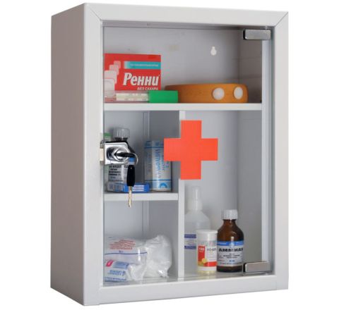 Szafka na leki z szybą zamykana na klucz