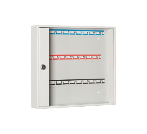 Szafka na klucze SK 30/S z haczykami mocowanymi na stałe przeszklona LEOMAR