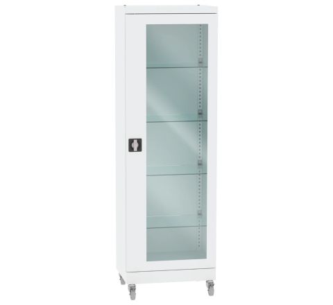 Metalowa szklana szafa lekarska z kółkami SML 111 