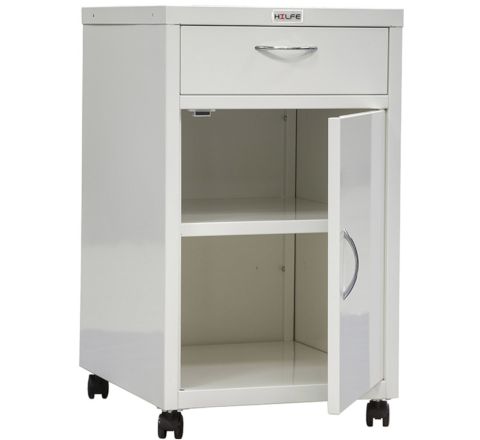 Biała szafka dla pacjentów przyłóżkowa na kółkach TP 2