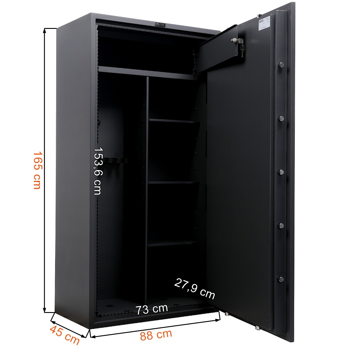 Wymiary sejfu na broń palną z zamkiem kluczowym Valberg ASG Combi w kolorze grafitowym